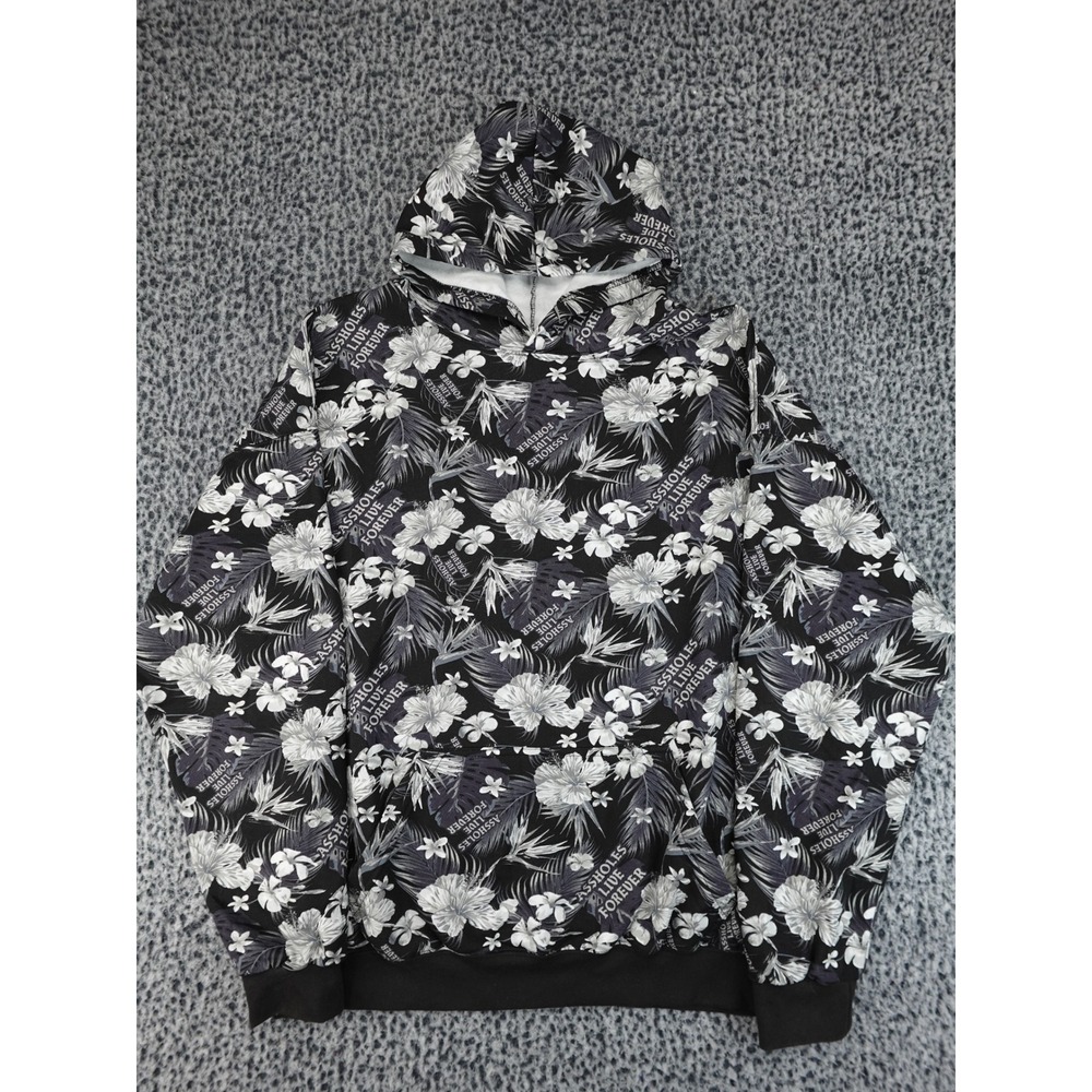 A$$holes Live Forever Hoodie Mens XXL Black Floral Tropical Pullover Skater
